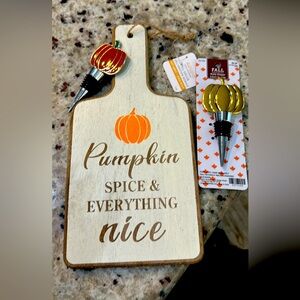 Wine stoppers and decorative wall cutting board bundle